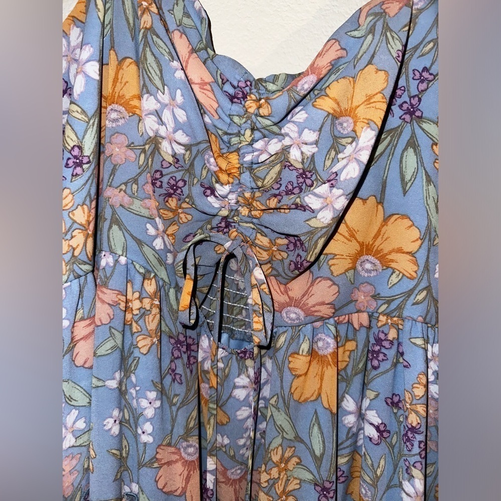 Arula women’s blue orange floral tiered sleeveless mini dress B 2X spring - Picture 5 of 11
